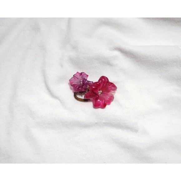 Lucite Acrylic Flowers Pink Purple Brooch Vintage - Picture 3 of 3